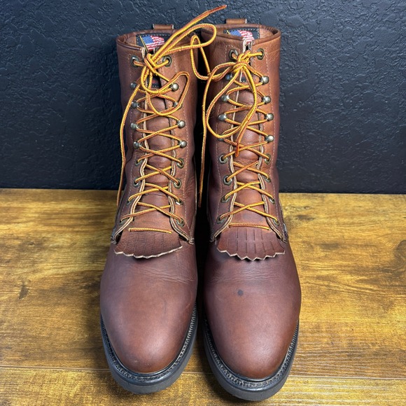 Justin 0760 Mens 13 D Brown Leather Work Boots Double Comfort Made in USA Lace main image 5